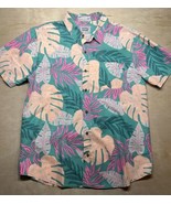 Party Pants Button Up Shirt Men&#39;s Green Tropical Pink Plants Short Sleev... - £22.86 GBP