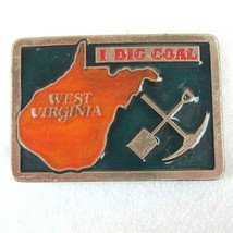 Vintage West Virginia State Souvenir Belt Buckle I Dig Coal Silvertone Metal - £23.96 GBP
