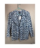 CHICOS Travelers Womens Blue &amp; White Cardigan Lightweight Stretchy Size ... - $41.95 CAD