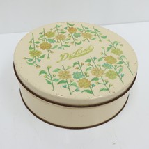 DeLuxe Fruit Cake Tin Floral Ivory Yellow Collin Street Bakery 8 inch Vintage - £9.43 GBP