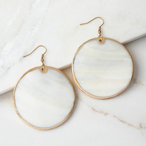 Plunder Earrings (New) Margot - Natural Shell Circles Set In Gold 2.75&quot; (PE931) - £15.46 GBP