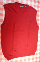 Chaps Bright Red Cotton V Neck Knitted Sweater Vest Embroidered Logo Extra Large - £15.66 GBP