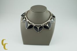 Taxco Mexico Sterling Silver Onyx Inlay Heart Dangle Choker Necklace - $2,470.07