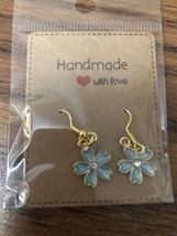 Blue Flower Fashionable Earrings Gold Hypoallergenic Hook Earring - $14.95