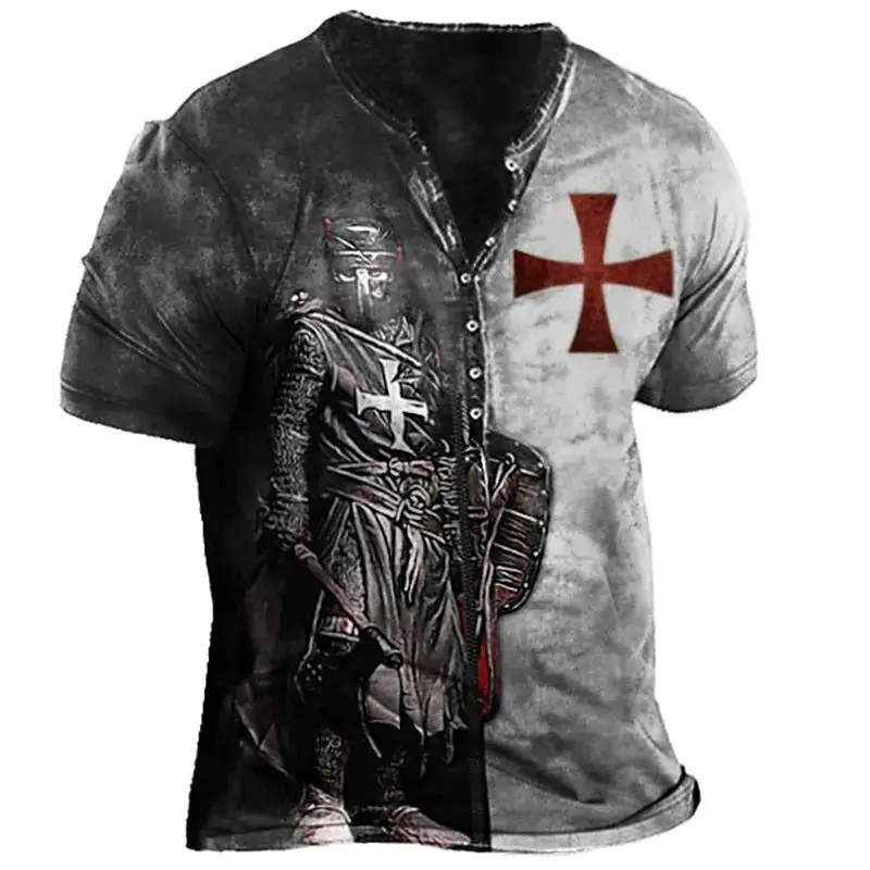 Sporting Vintage Men&#39;s T-Shirts 3D Printed Knights Templar Henry Shirt Gothic St - £23.49 GBP