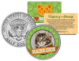 Maine Coon Cat Jfk Kennedy Half Dollar Us Colorized Coin - £6.73 GBP