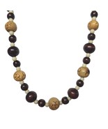 Boho Carved Bead Choker Necklace Tribal Floral Wood Beads Handmade Artisan - €24,42 EUR