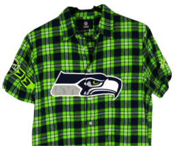 NFL Team Apparel Seattle Seahawks Short Sleeve Flannel Shirt Size Small Spellout - $25.71