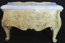 ANTIQUE JBH HITSCH FOUNDRY CAST IRON FOOTED JEWELRY CHEST W/MARBLE LID I... - $60.00
