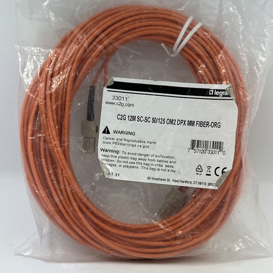 LEGRAND 33011 C2G 12M SC-SC 50/125 OM2 DPX MM FIBER OPTIC CABLE - ORANGE... - $9.13