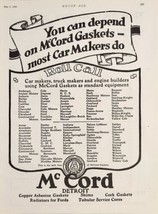 1926 Print Ad McCord Gaskets Used by Most Car Makers Detroit,Michigan - £16.93 GBP