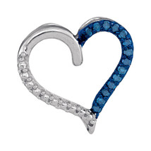Sterling Silver Womens Round Blue Color Enhanced Diamond Heart Outline Pendant - £39.16 GBP
