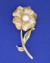 PEARL FLOWER PIN / BROOCH REAL SOLID 14 K GOLD 7.1 g - £542.05 GBP