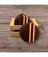 Handcrafted Coaster Set Walnut Maple Purple Heart Hardwood Round Durable... - $55.77 CAD