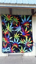 Tye Dye Marijuana Leaves Leaf Weed Cannabis Pot Queen Size Blanket Bedspread - £47.27 GBP