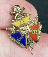 Antique KNIGHTS OF PYTHIAS brass enamel gold plated FCB skull swords pin - $29.89
