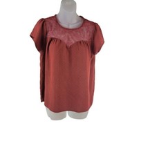 Sweet Wanderer Womens Top Sz M Terracotta Dots Short Cap Sleeve Lace - £7.57 GBP