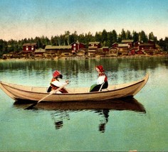 c1930 Girls In A Row Boat On A River In Floda Lerum Sweden Postcard - £19.57 GBP