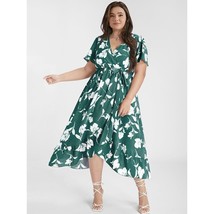 Bloomchic Floral Ruffle Knot Side Faux Wrap Dress Dark Green 14-16 - £19.21 GBP