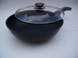 Ceramic Marble Coated Cast Aluminum Non Stick Wok With Glass Lid 26 CM - £34.89 GBP