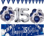 15Th Birthday Decorations For Boys And Girls Blue, Happy 15Th Birthday B... - $30.39