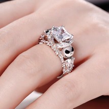 3Ct Princess Cut Lab-Created Diamond Skull Engagement Ring 14K White Gold Plated - £94.93 GBP
