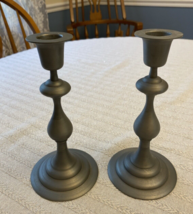 Vintage Pewter Candlesticks by Hallmark Cards Dinner Candles Set of 2 Japan MCM - £18.49 GBP