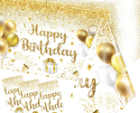 Happy Birthday Tablecloths,Gold and White Birthday Party Decorations 3Pc... - $22.78