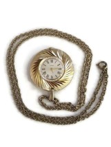 Vintage Timex Gold Tone Aluminum Roman Hand-Wind Necklace Pendant Pocket Watch - £18.24 GBP