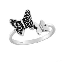 Fluttering Wings Adorable Two Butterflies .925 Sterling Silver Band Ring-8 - £13.49 GBP