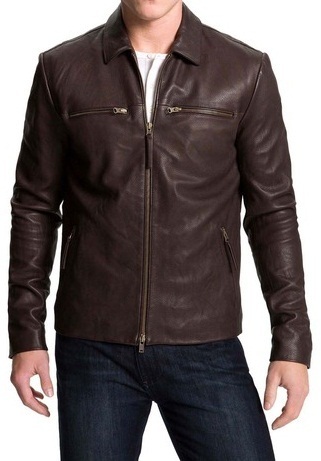 New Handmade Men's Brown Genuine Simple Leather Quilted Motorcycle Slim fit Jack