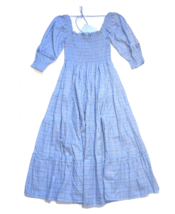 NWT Hill House Nesli Nap Dress in Diana Check Blue Plaid Smocked Midi Ruffle XS - £116.77 GBP