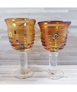 2-Mexican Heavy Amber Hand-Blown Art Glass Wine Water Goblets - $595.22 MXN