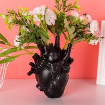 Black Anatomical Heart Vase Resin Flower Pot Desktop Ornament Sculptures Home De - £26.69 GBP