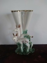 Hull Regal Pottery #312 White Vase 2 Deer Doe &amp; Fawn 13&quot; USA MCM 1950&#39;s AS IS - £31.13 GBP