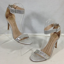 Mix No. 6  Women&#39;s Silver Glitter Ankle Strap Heels Size 8.5M - £11.98 GBP