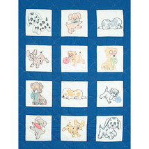 Jack Dempsey Stamped White Nursery Quilt Blocks 9&quot;X9&quot; 12/Pkg-Puppies - £12.06 GBP