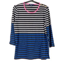 Jones New York Striped Shirt L Womens White Black Blue Pink Long Sleeve ... - $14.71