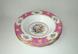 Royal Albert LADY CARLYLE Bone China 9 3/8&quot; Large Rimmed Soup Bowls ~ Set of 4 - £97.33 GBP