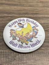 Happy 16th Birthday Walt Disney World Snow White 7 Dwarfs Button Pin KG JD - $8.90