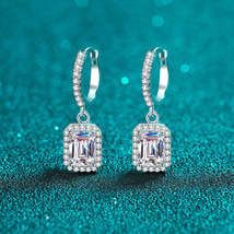 GRA Certified Emerald/Radiant Cut Halo 1/2ct  Moissanite S925 Pave Drop Earrings - £151.58 GBP+