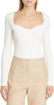 Veronica Beard Gladys Ribbed Knit Long Sleeve Sweetheart Top Ivory SZ M ... - £91.89 GBP