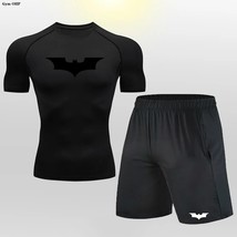 Bat Men Trauit MMA Rashguard Jiu Jitsu T-Shirt+Shorts Fitness Boxing Jerseys Set - £91.49 GBP
