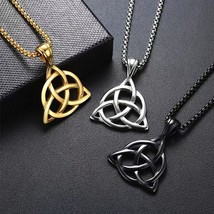 Irish Celtic Triquetra Triangle Trinity Knot Pendant Necklace Silver Gold Black - £7.18 GBP