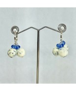 Handcrafted Beaded Earrings White &amp; Blue Glass Beads Silver Hoop Jewelry... - £11.73 GBP