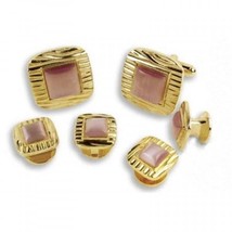 Square Decorative Enamel Center Studs and Cufflinks Set - $72.68