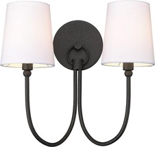 Traditional Rustic 2-Light Sconce in Black with Shade Metal Dimmable - £69.52 GBP