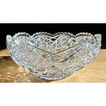 ANTIQUE AMERICAN BRILLIANT PERIOD CUT GLASS LARGE BOWL DIAMONDS HOBSTARS... - €346,68 EUR