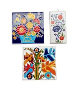 Ceramic Tiles Made in Greece Hanging Birds Floral Bouquet Lot of 3 Color... - $548.95 MXN