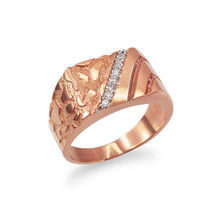 10K Rose Gold Men&#39;s CZ Accent Rectangle Nugget Ring - £431.56 GBP